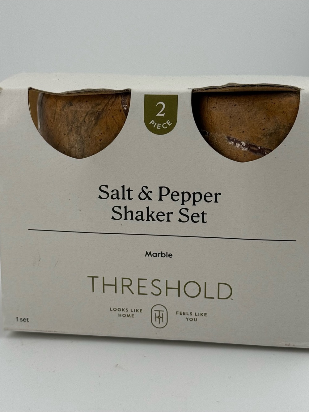 Target Threshold salt🧂 & pepper shaker. Tan marble. Minimalist. Never used. New.